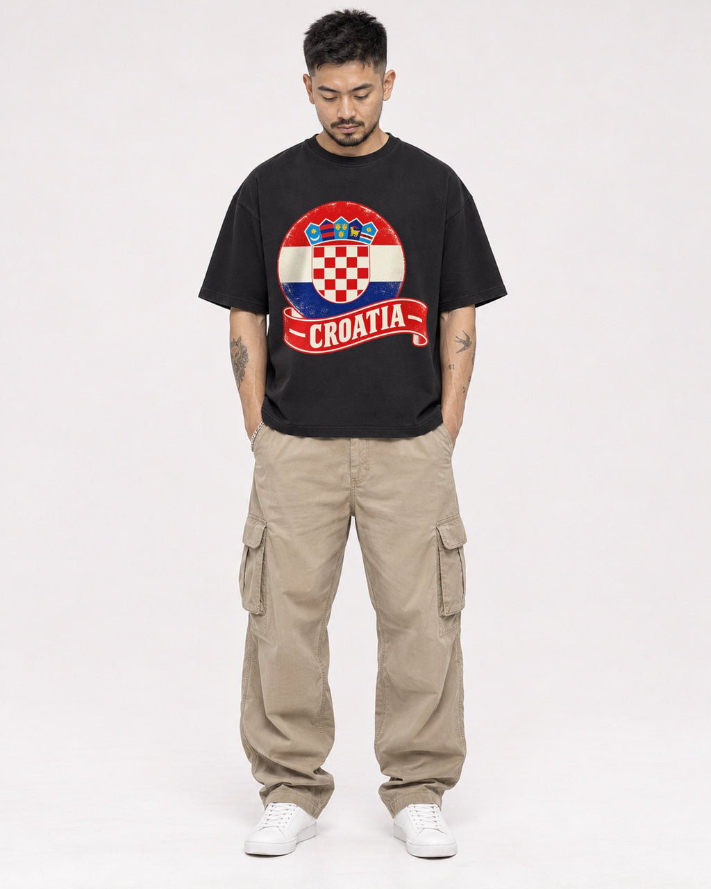 Mockup Boxy Heavyweight Tee Black male full-body 12