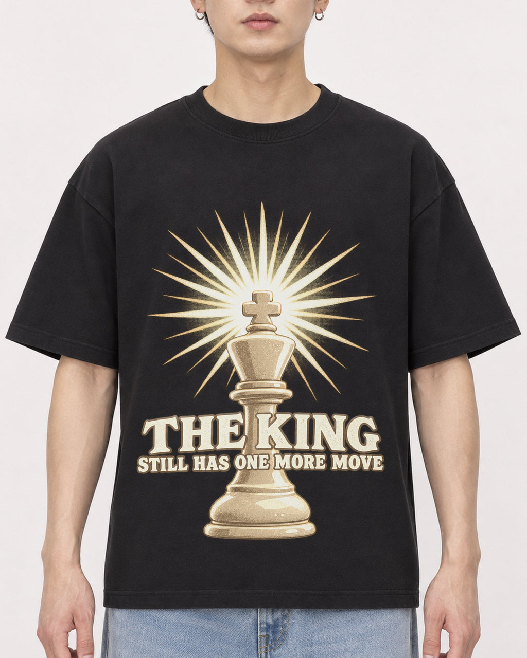 Mockup Boxy Heavyweight Tee Black male close-up 01