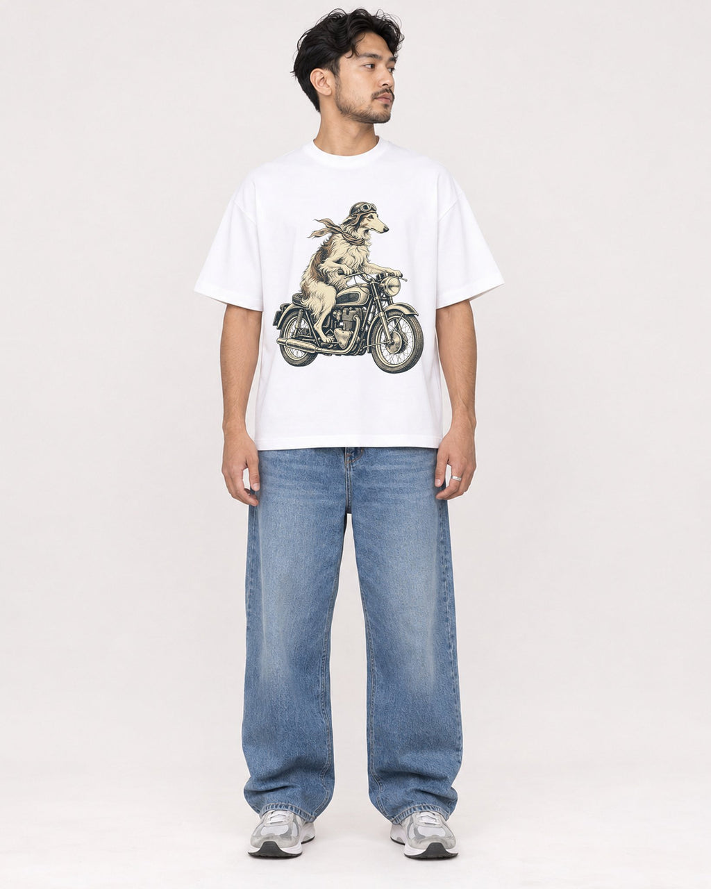 Mockup Boxy Heavyweight Tee White male full-body 02