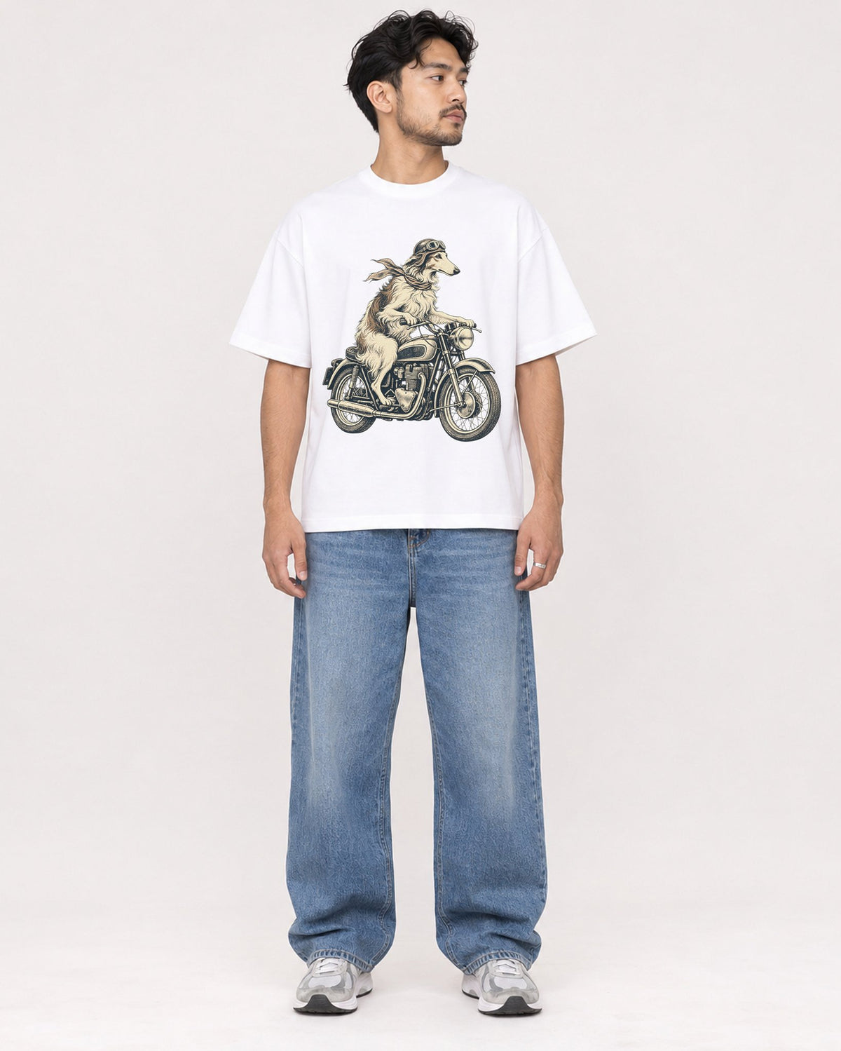Mockup Boxy Heavyweight Tee White male full-body 02