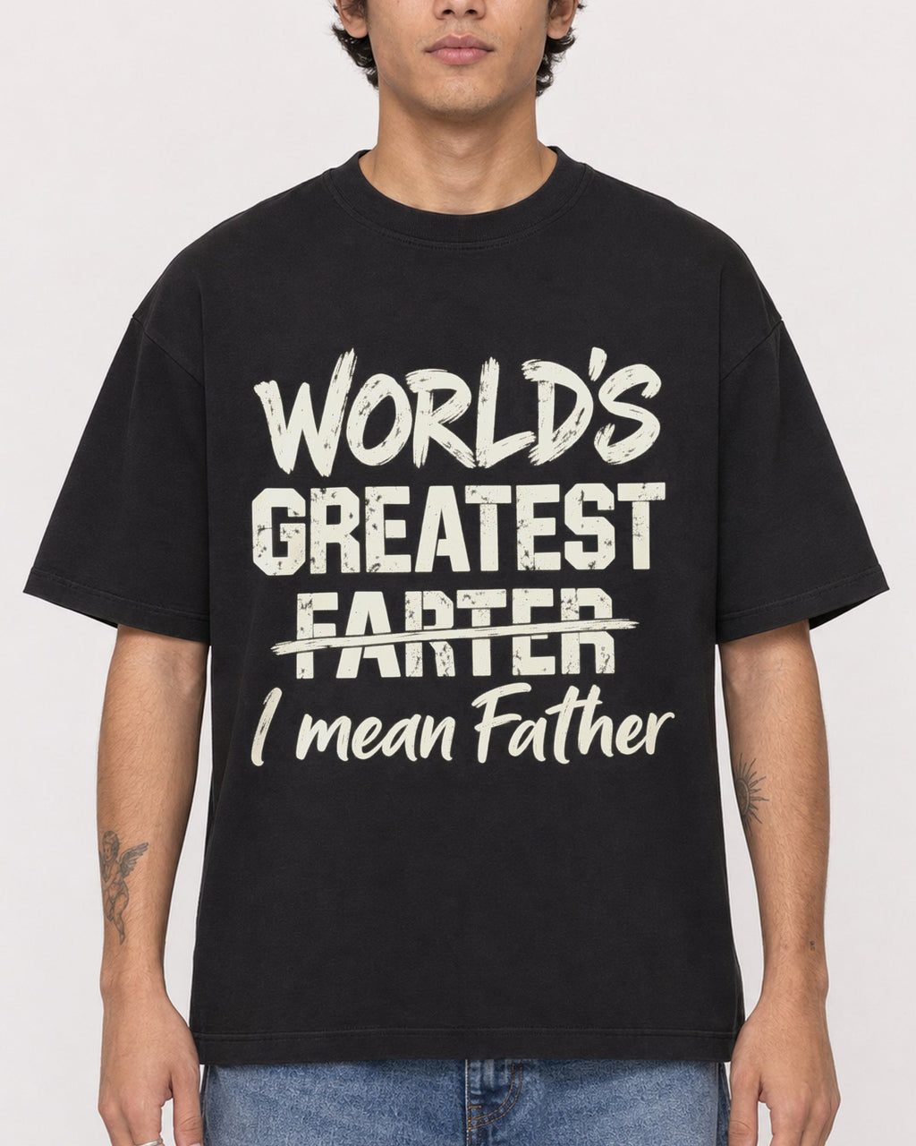 Mockup Boxy Heavyweight Tee Black male close-up 06