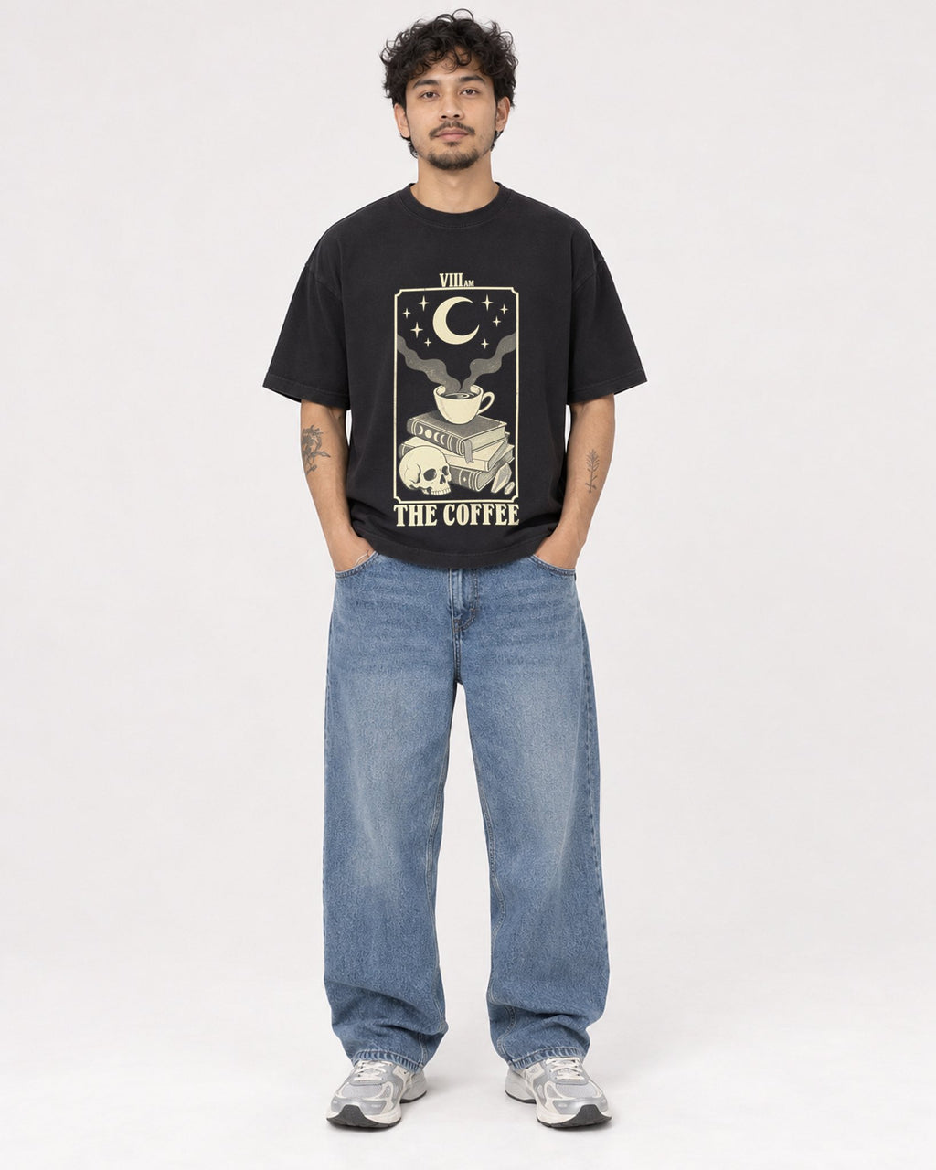 Mockup Boxy Heavyweight Tee Black male full-body 42
