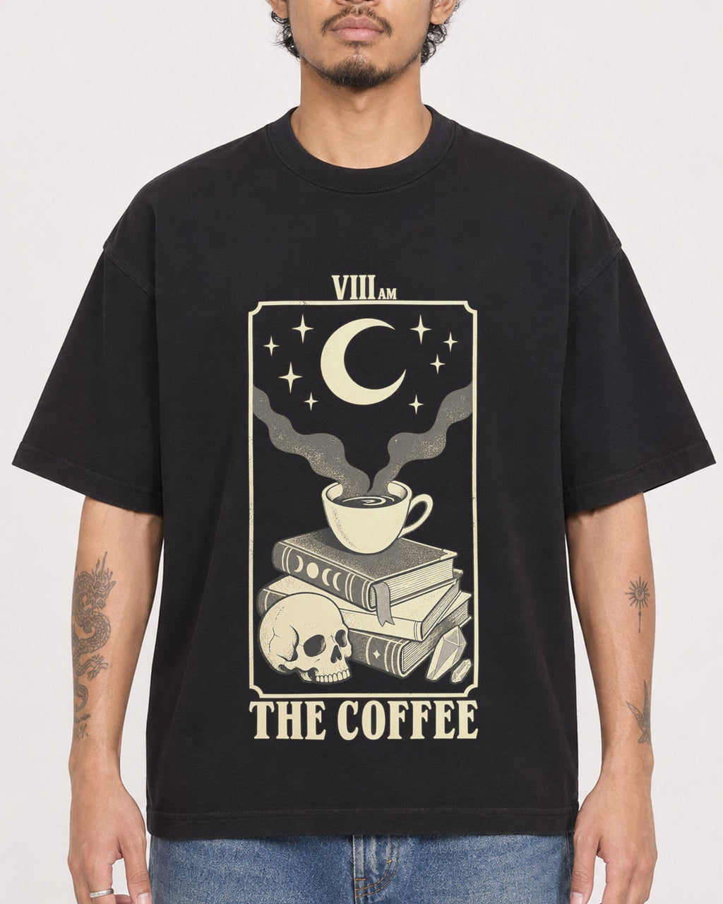 Mockup Boxy Heavyweight Tee Black male close-up 42
