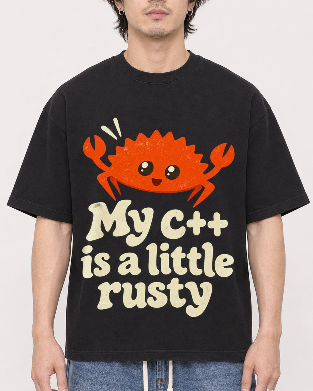 Mockup Boxy Heavyweight Tee Black male close-up 03