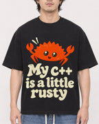 Mockup Boxy Heavyweight Tee Black male close-up 03