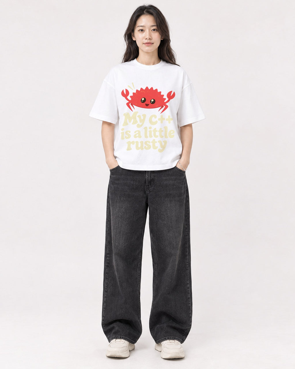 Mockup Boxy Heavyweight Tee White female full-body 03