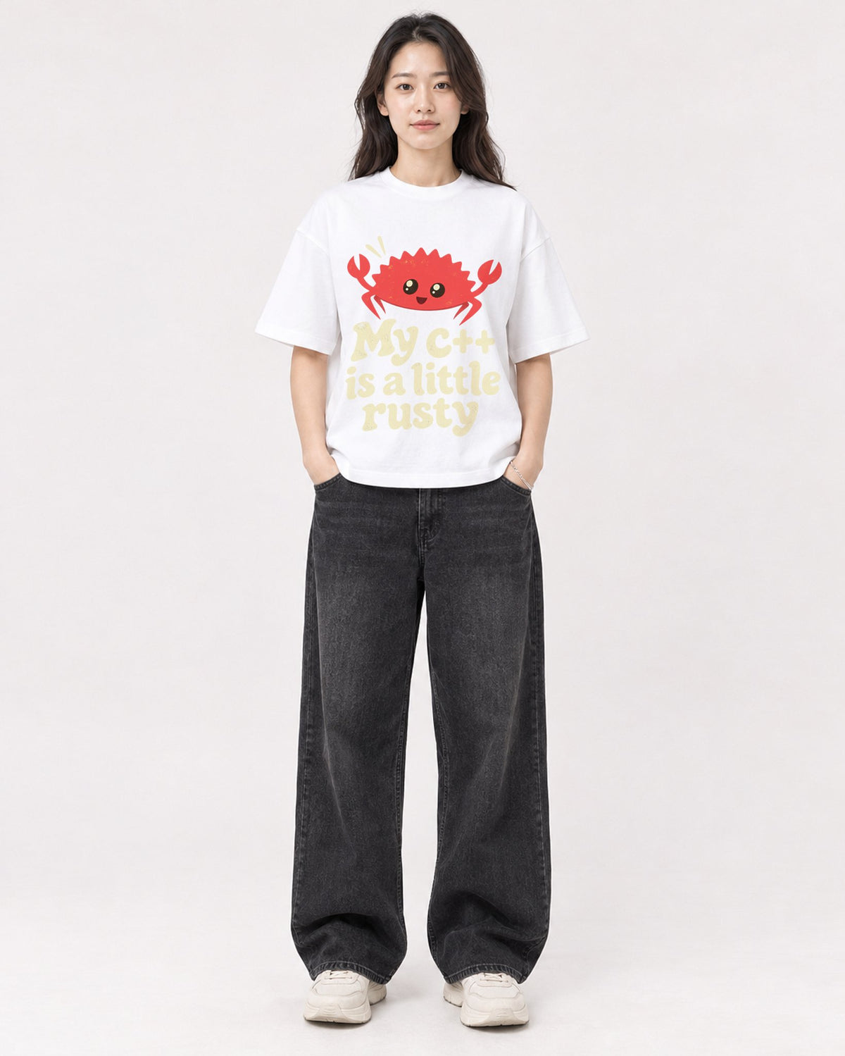 Mockup Boxy Heavyweight Tee White female full-body 03
