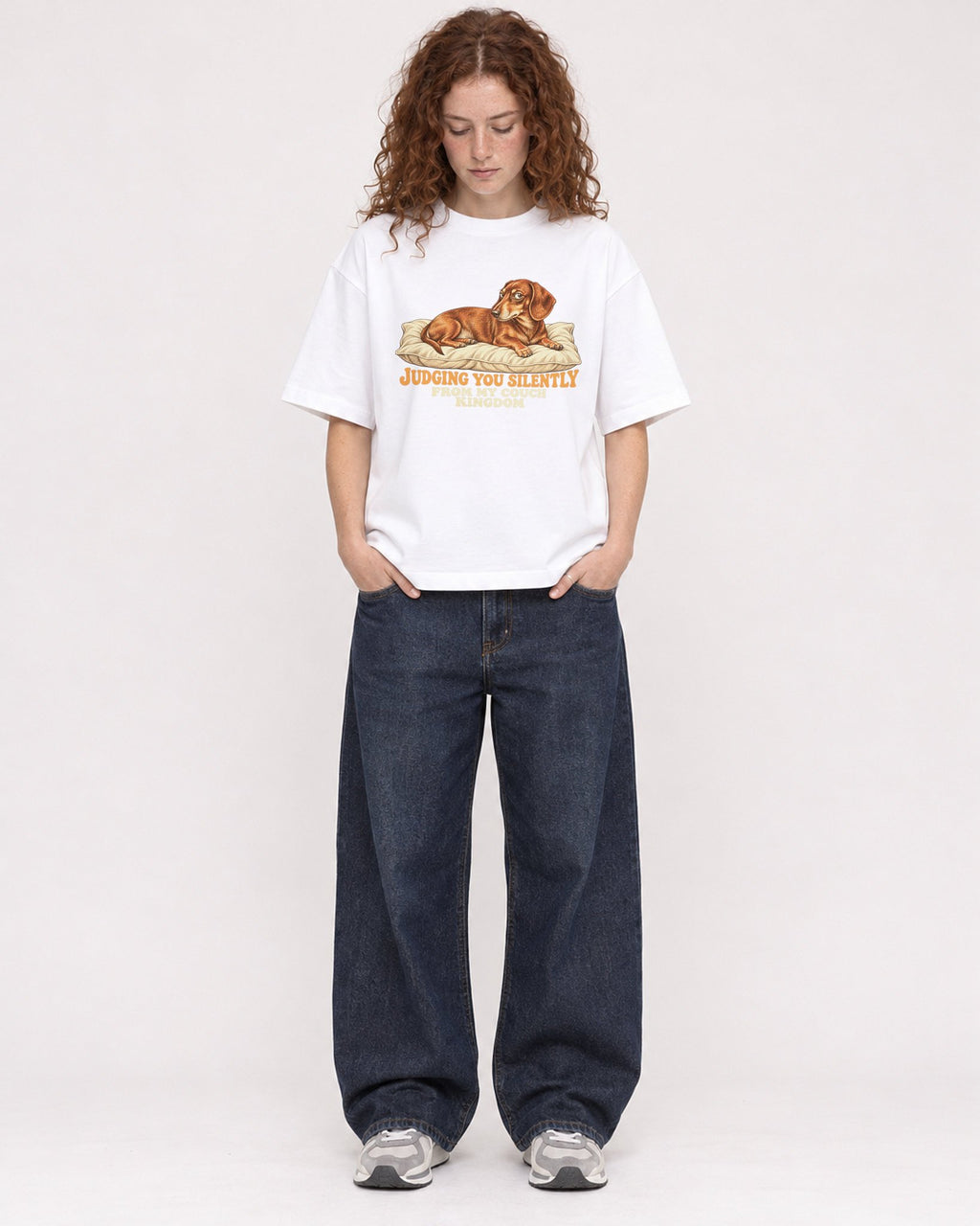 Mockup Boxy Heavyweight Tee White female full-body 09