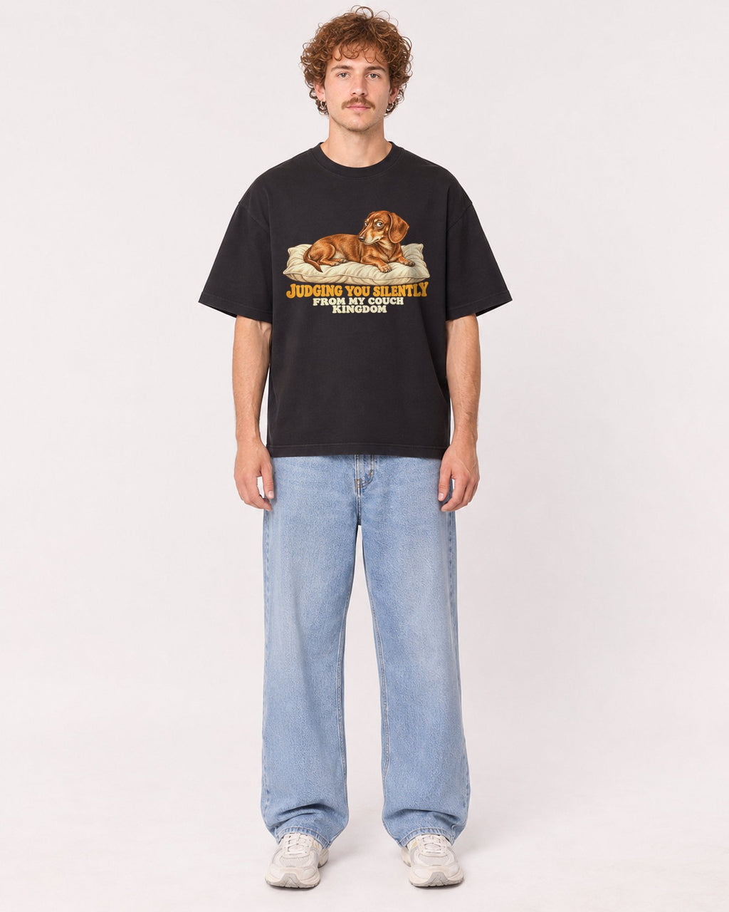 Mockup Boxy Heavyweight Tee Black male full-body 09