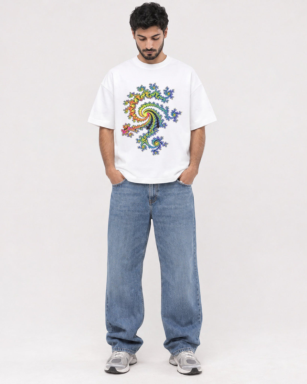 Mockup Boxy Heavyweight Tee White male full-body 07