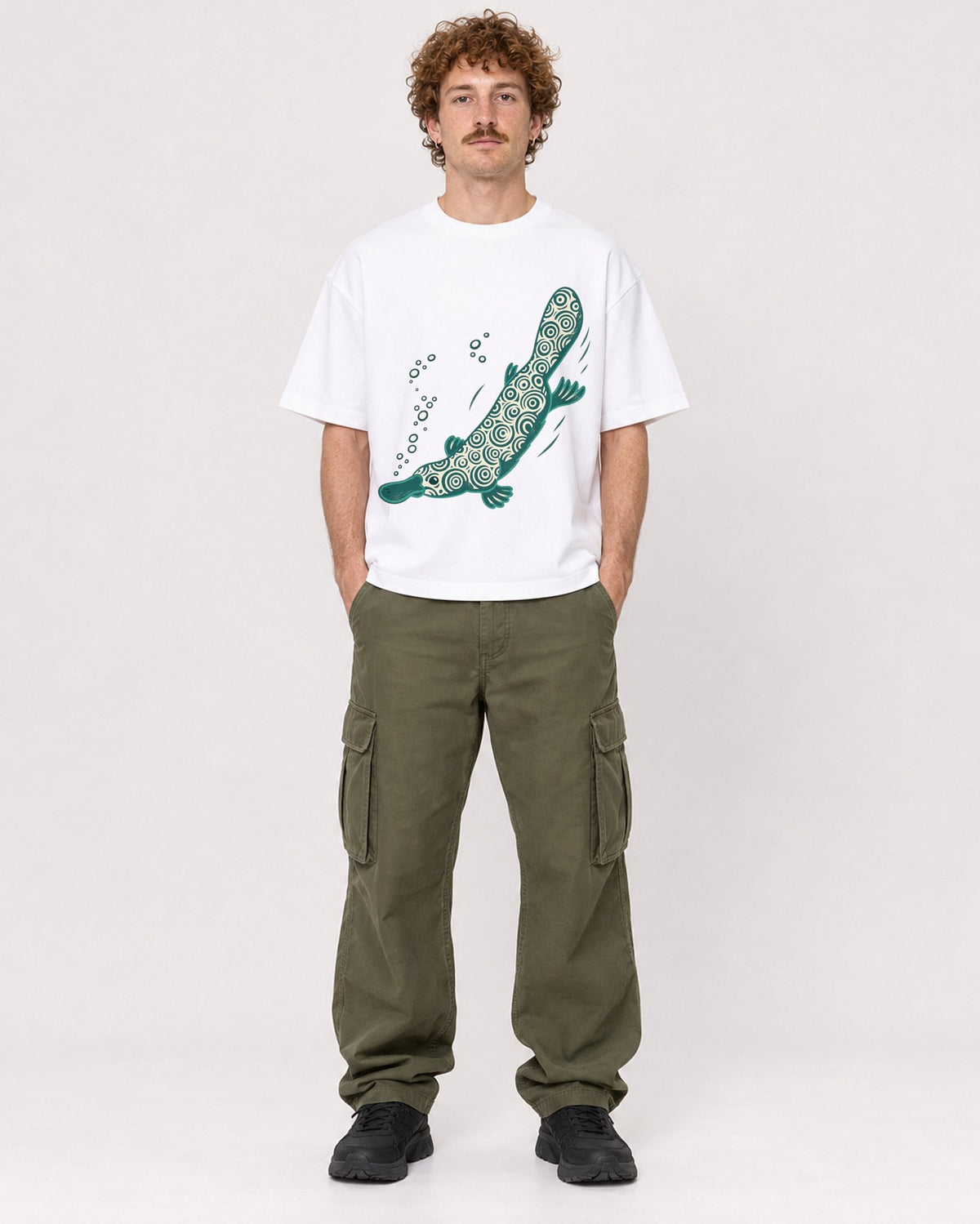 Mockup Boxy Heavyweight Tee White male full-body 09