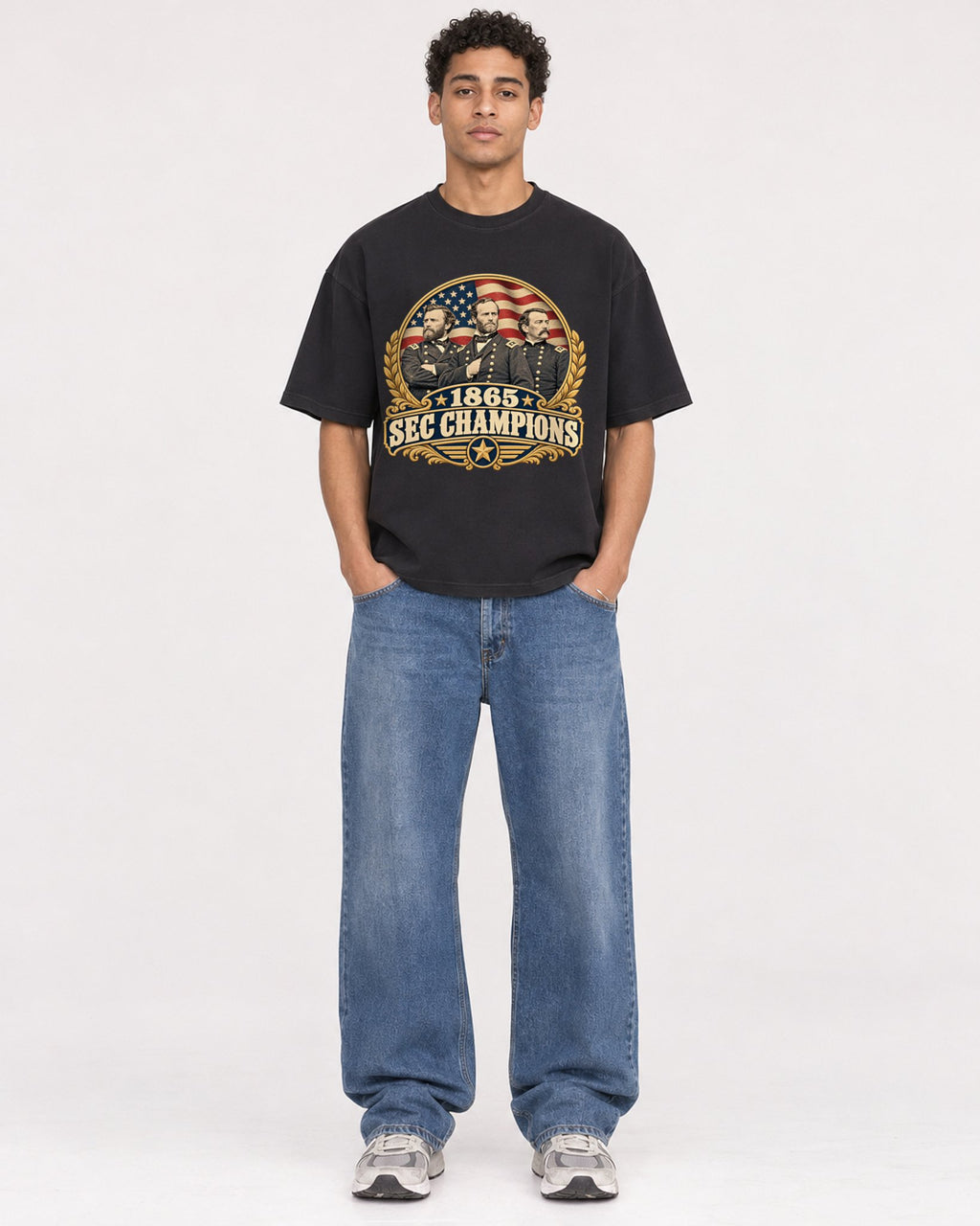 Mockup Boxy Heavyweight Tee Black male full-body 10