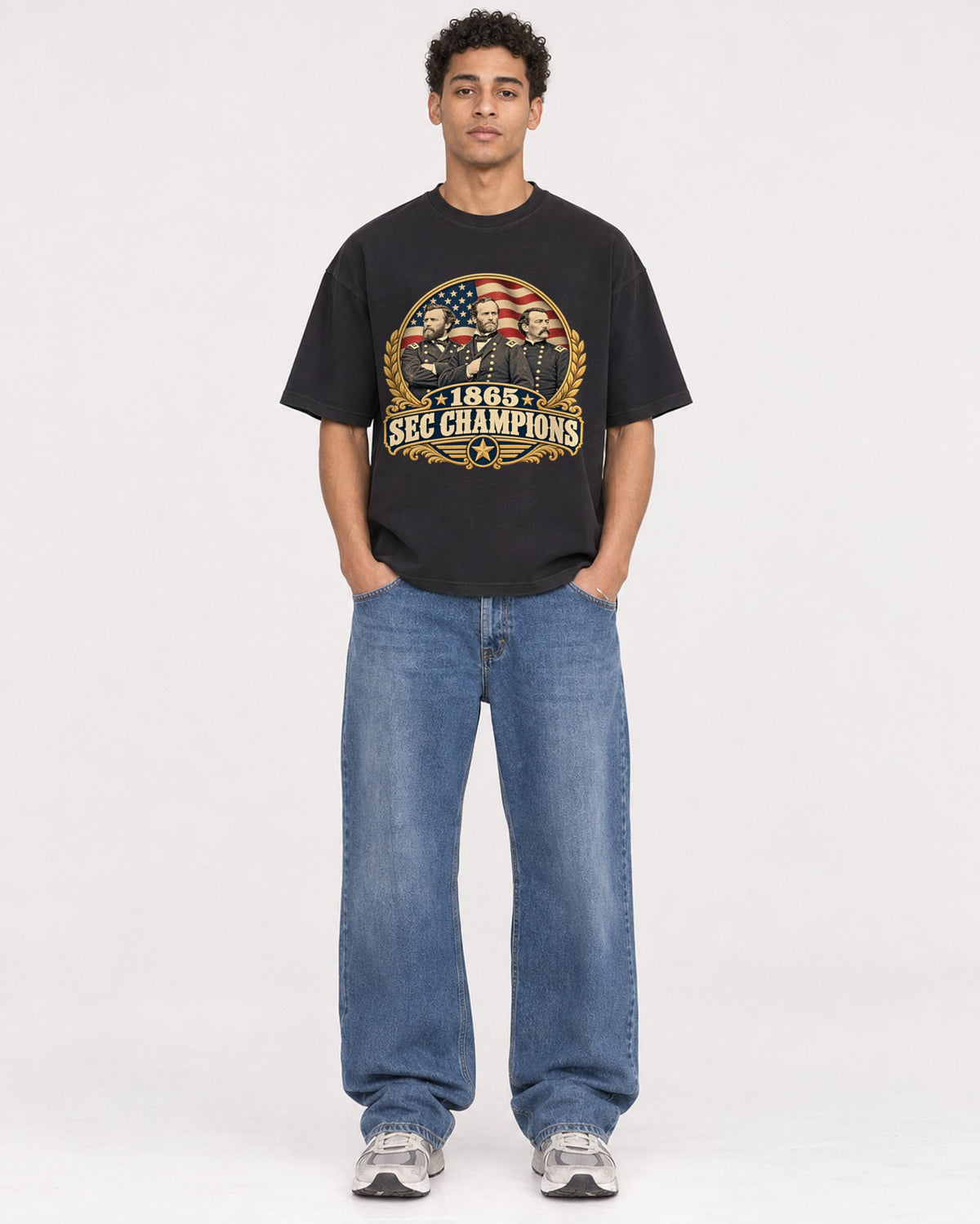 Mockup Boxy Heavyweight Tee Black male full-body 10