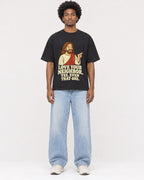 Mockup Boxy Heavyweight Tee Black male full-body 45