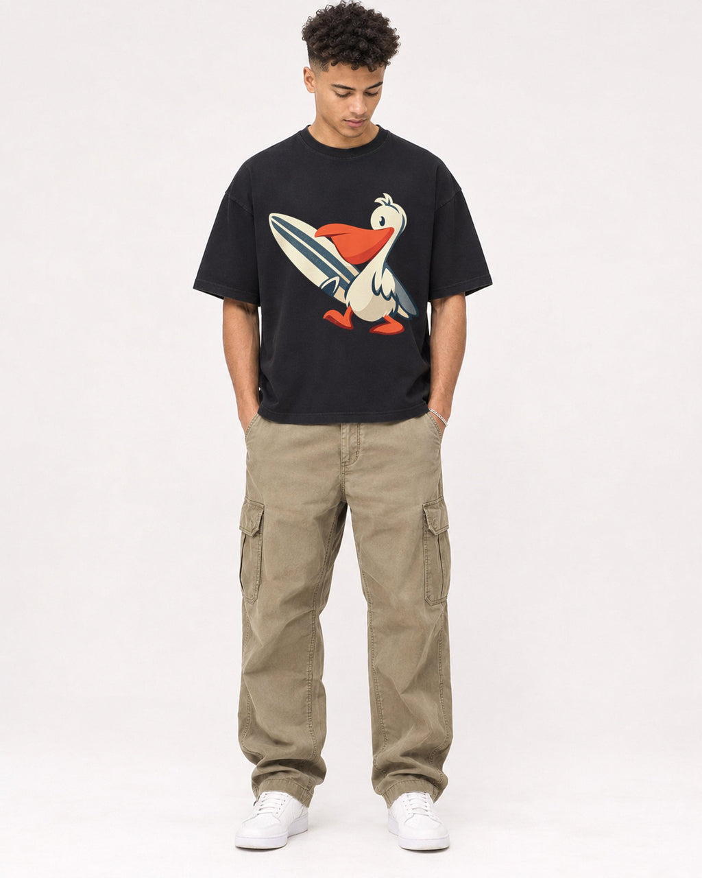 Mockup Boxy Heavyweight Tee Black male full-body 20