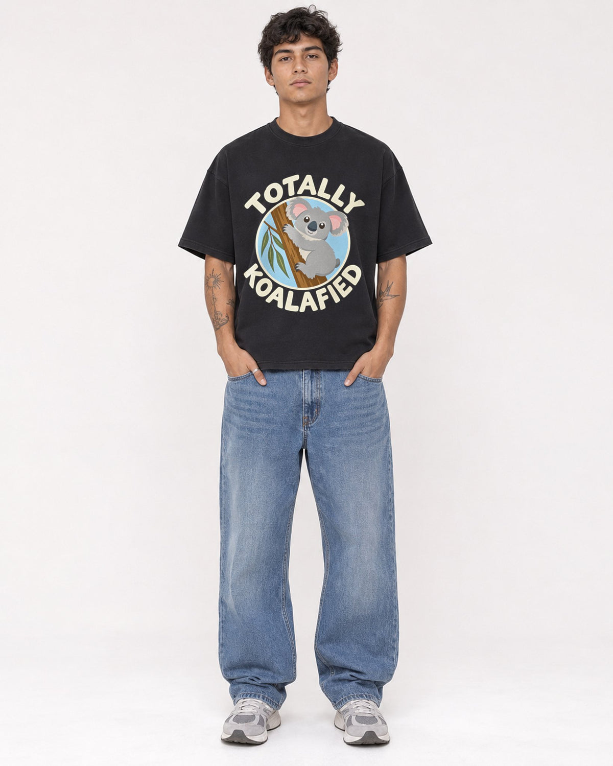 Mockup Boxy Heavyweight Tee Black male full-body 06