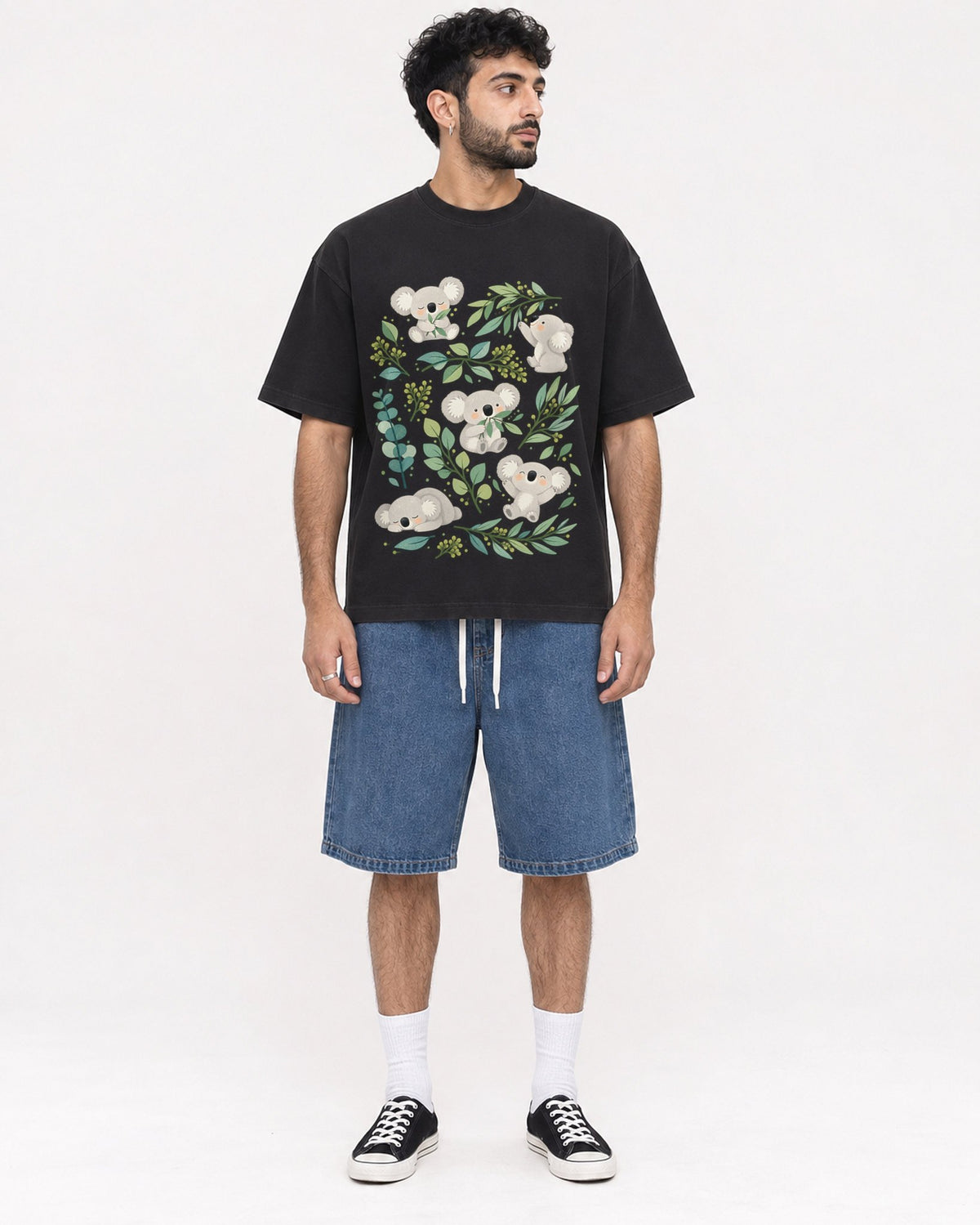 Mockup Boxy Heavyweight Tee Black male full-body 07