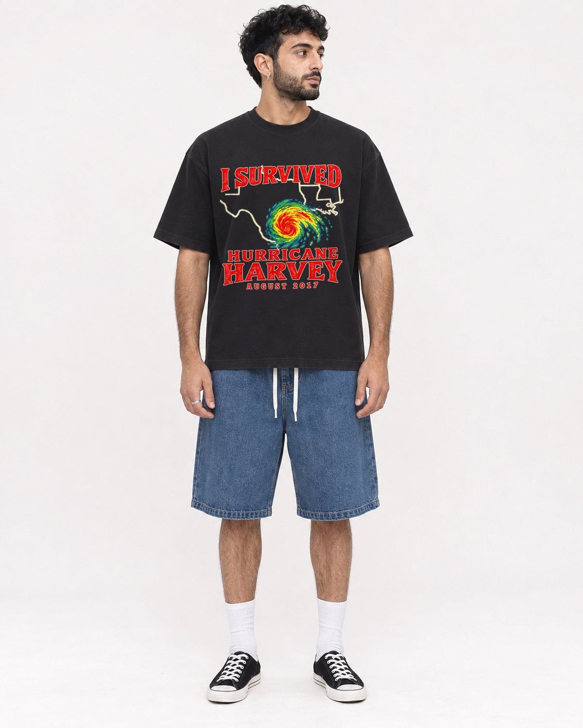 Mockup Boxy Heavyweight Tee Black male full-body 07
