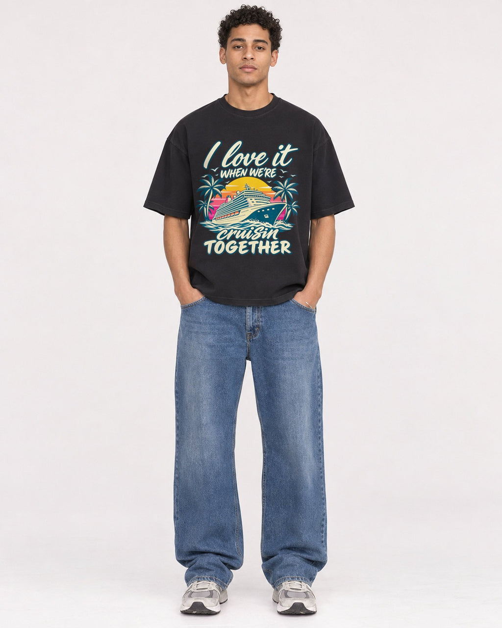 Mockup Boxy Heavyweight Tee Black male full-body 10