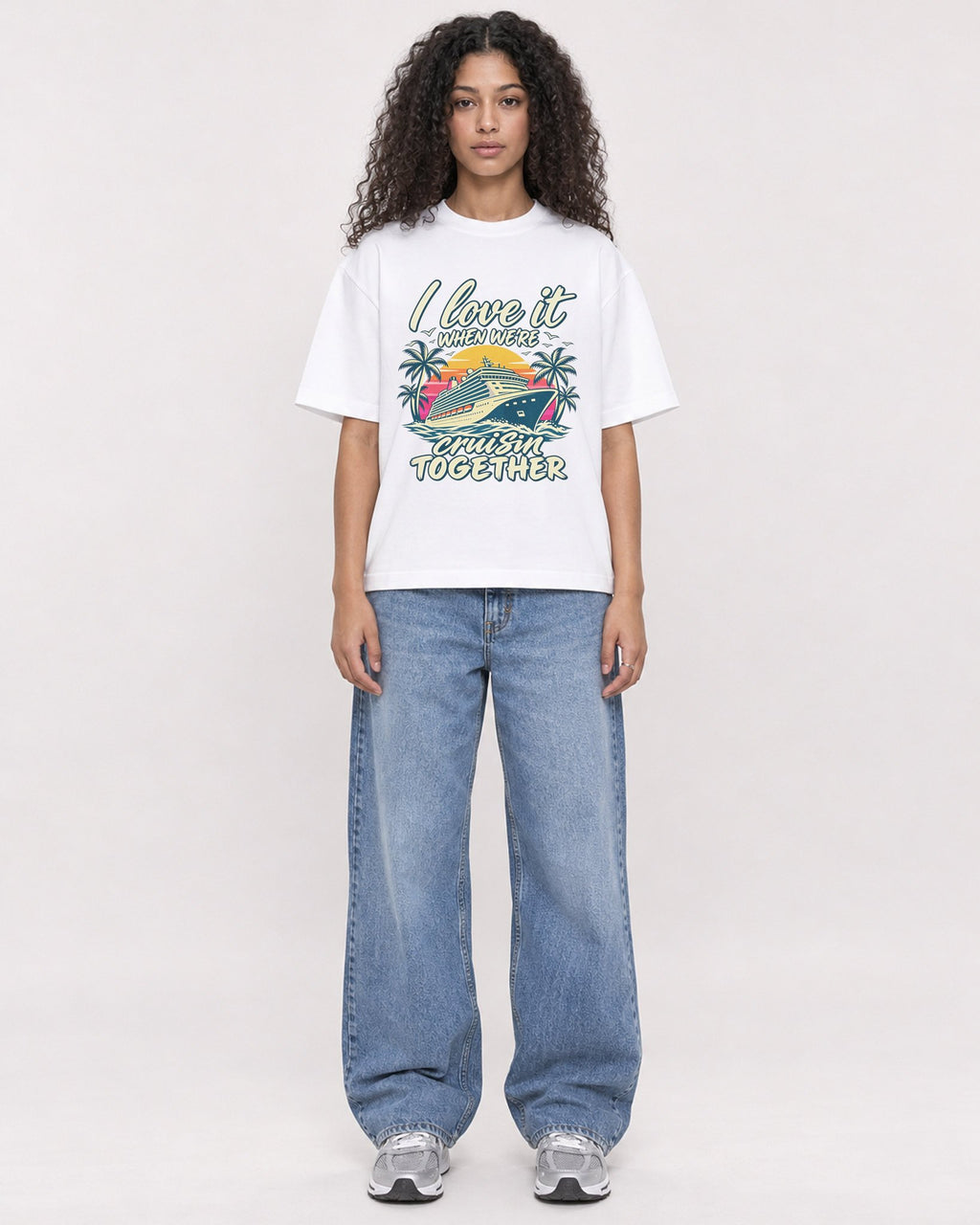 Mockup Boxy Heavyweight Tee White female full-body 10