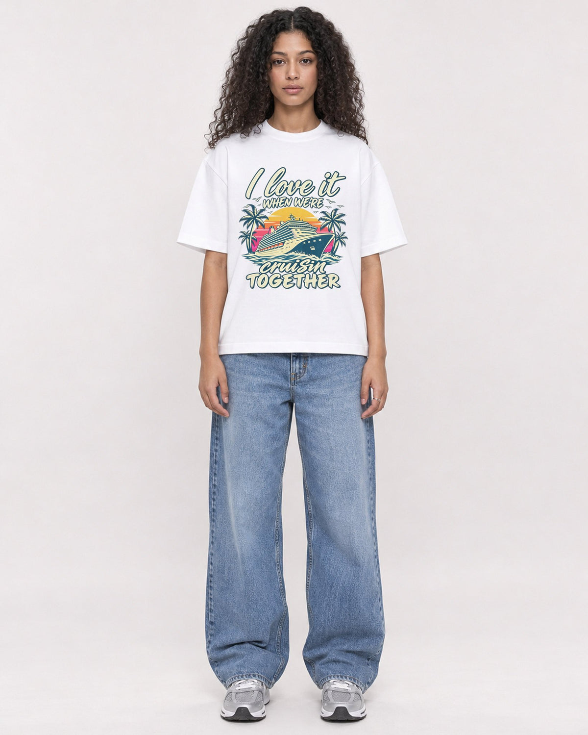 Mockup Boxy Heavyweight Tee White female full-body 10