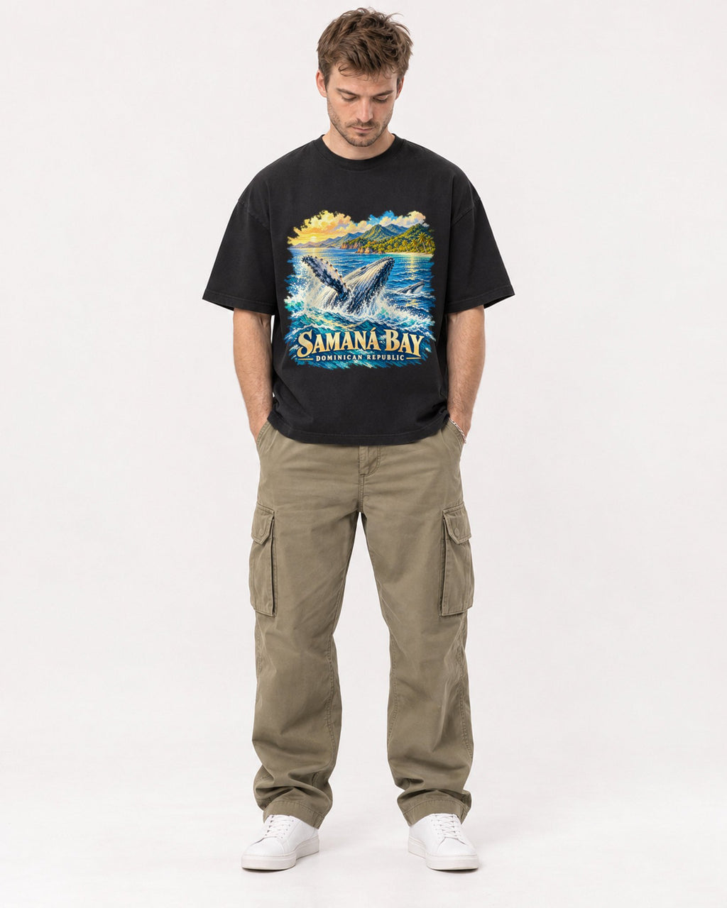 Mockup Boxy Heavyweight Tee Black male full-body 08
