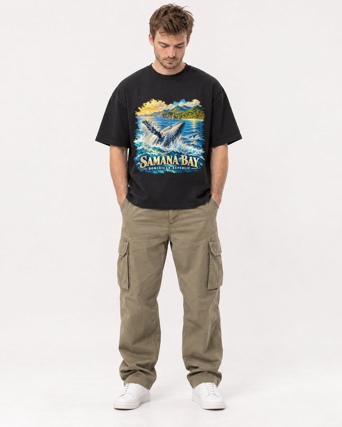 Mockup Boxy Heavyweight Tee Black male full-body 08