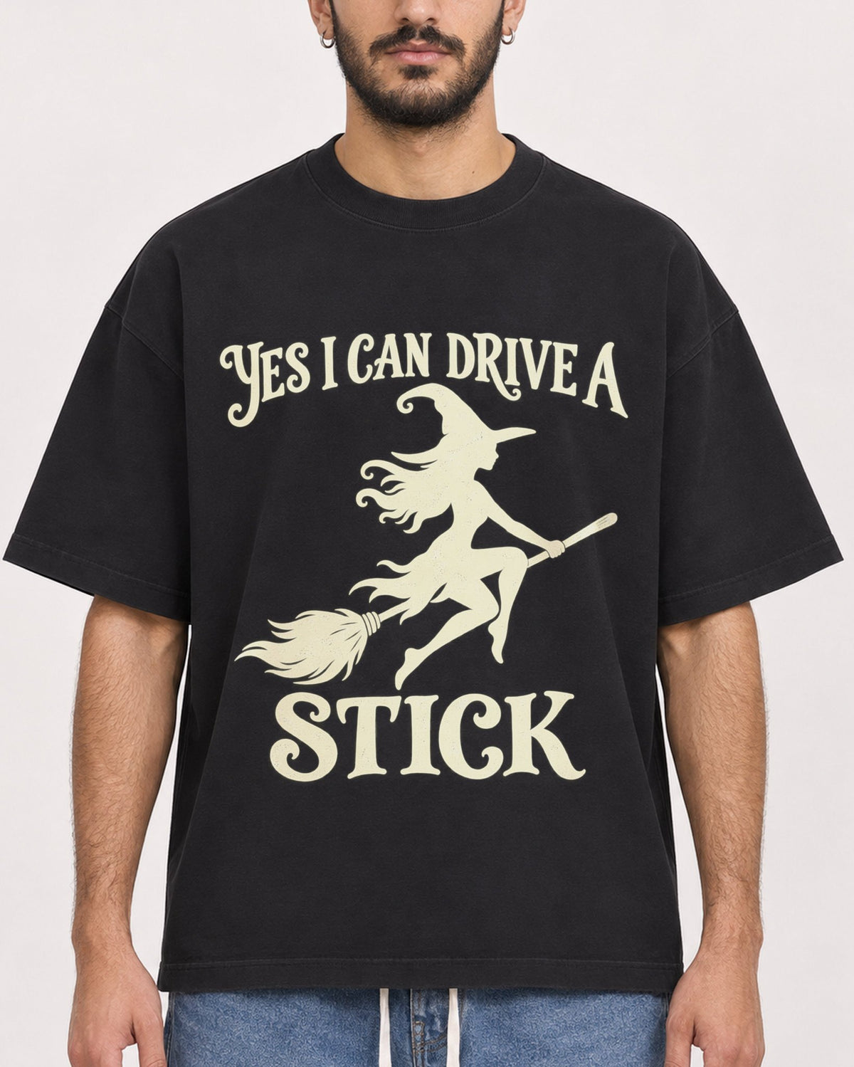 Mockup Boxy Heavyweight Tee Black male close-up 07