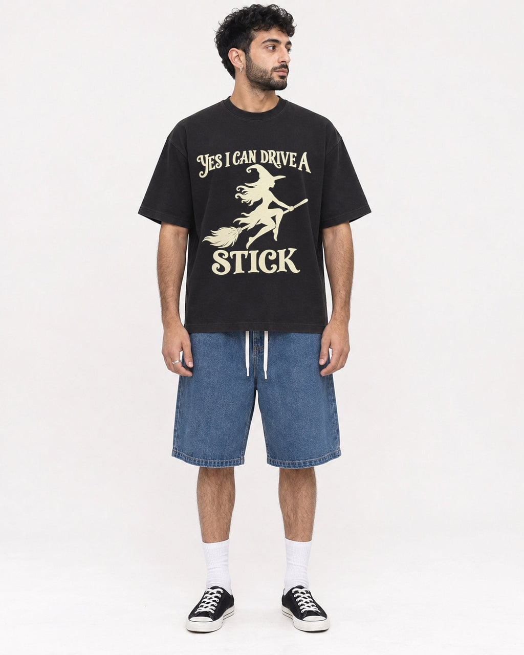 Mockup Boxy Heavyweight Tee Black male full-body 07