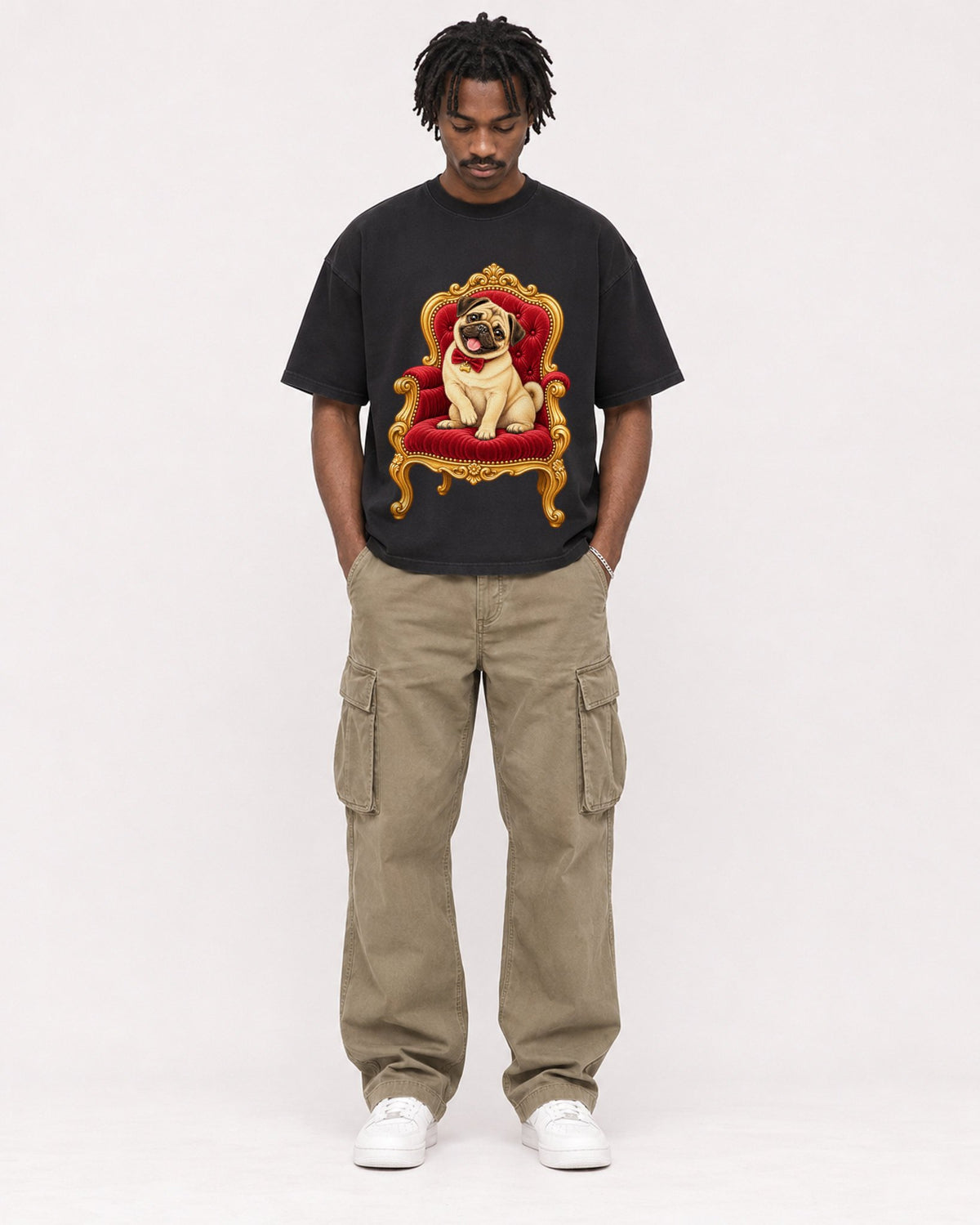 Mockup Boxy Heavyweight Tee Black male full-body 04