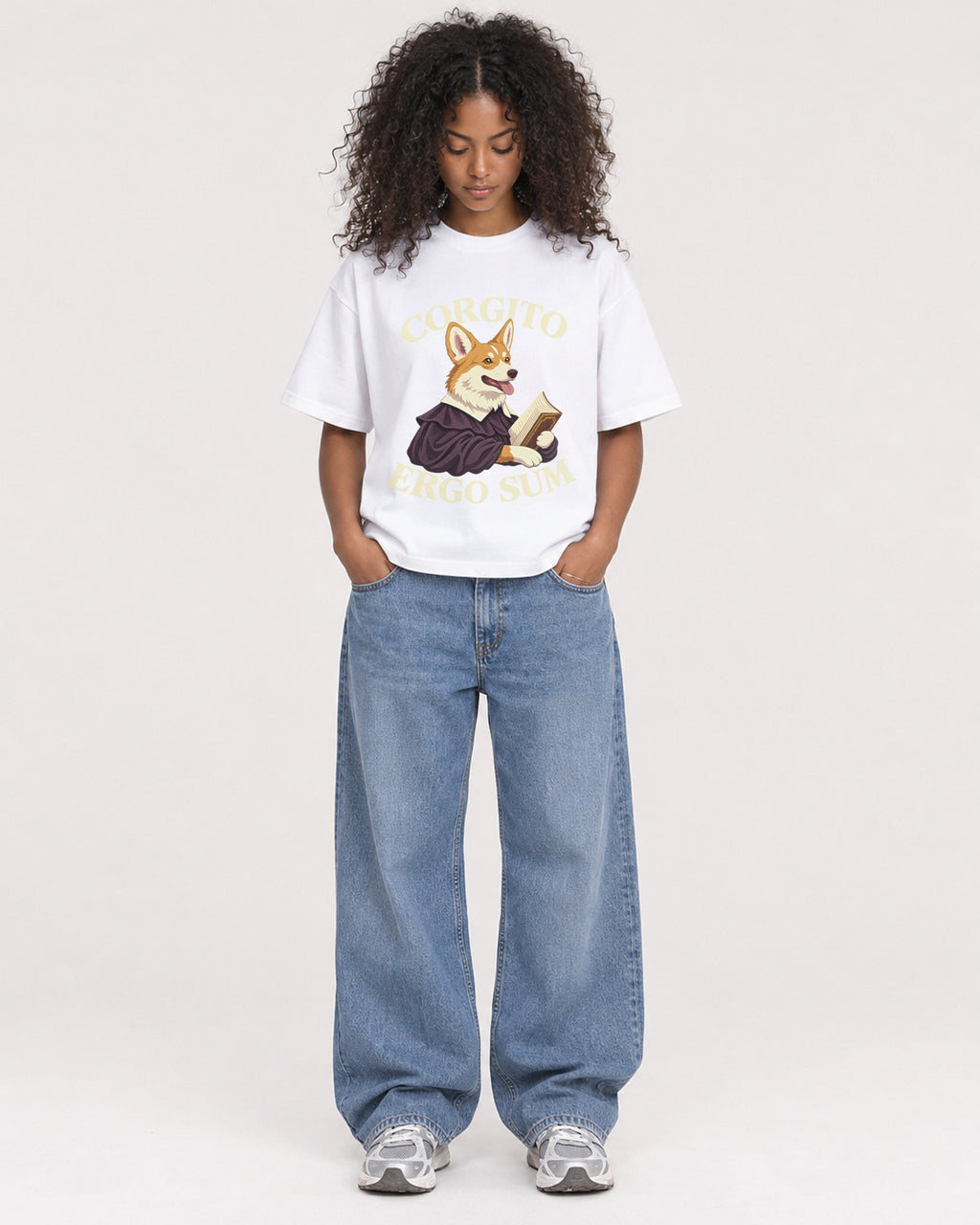 Mockup Boxy Heavyweight Tee White female full-body 05