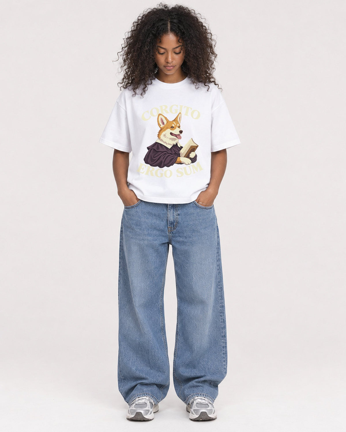 Mockup Boxy Heavyweight Tee White female full-body 05