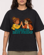 Mockup Boxy Heavyweight Tee Black female close-up 06
