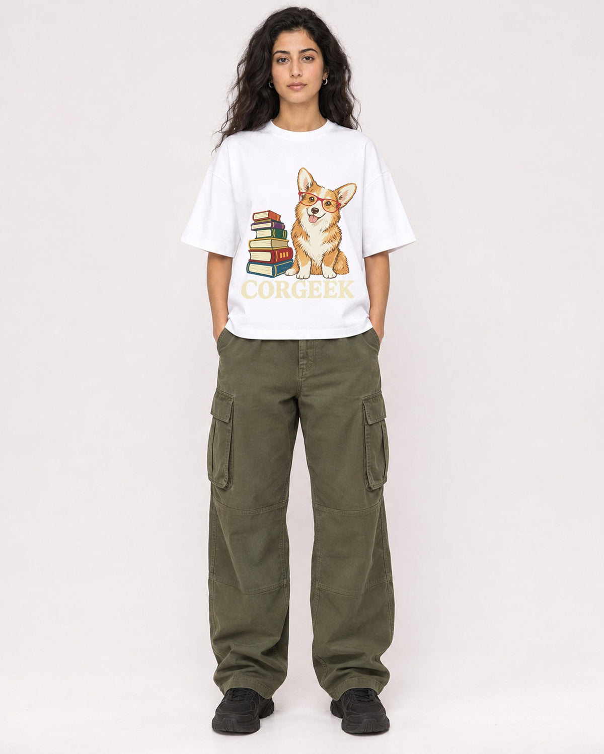 Mockup Boxy Heavyweight Tee White female full-body 07