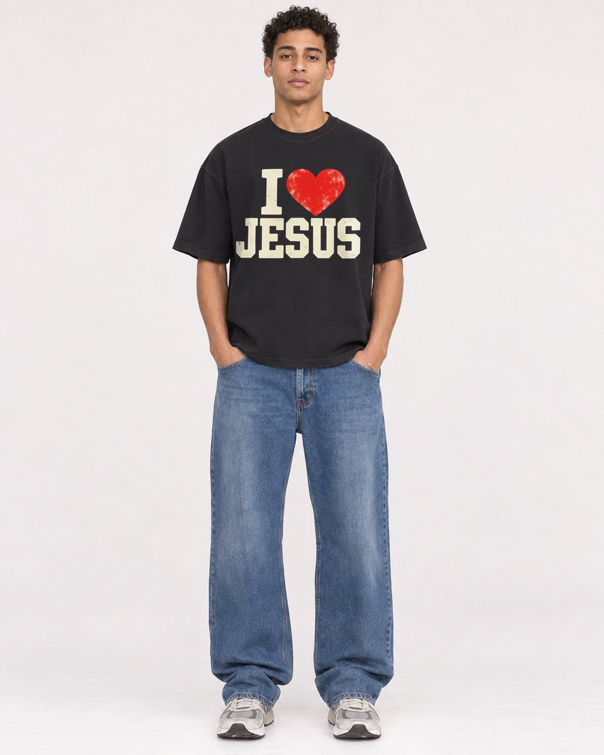 Mockup Boxy Heavyweight Tee Black male full-body 10