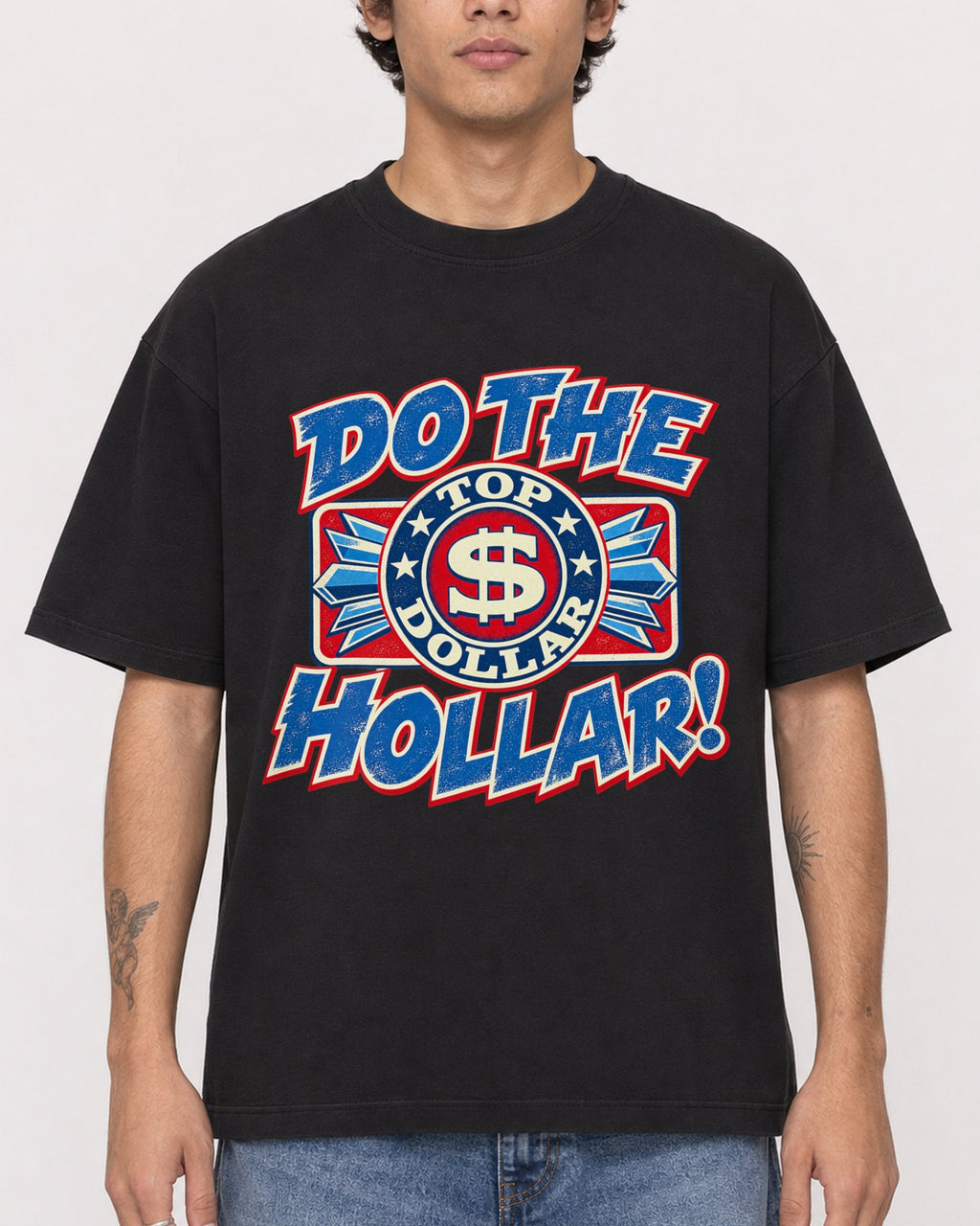Mockup Boxy Heavyweight Tee Black male close-up 06