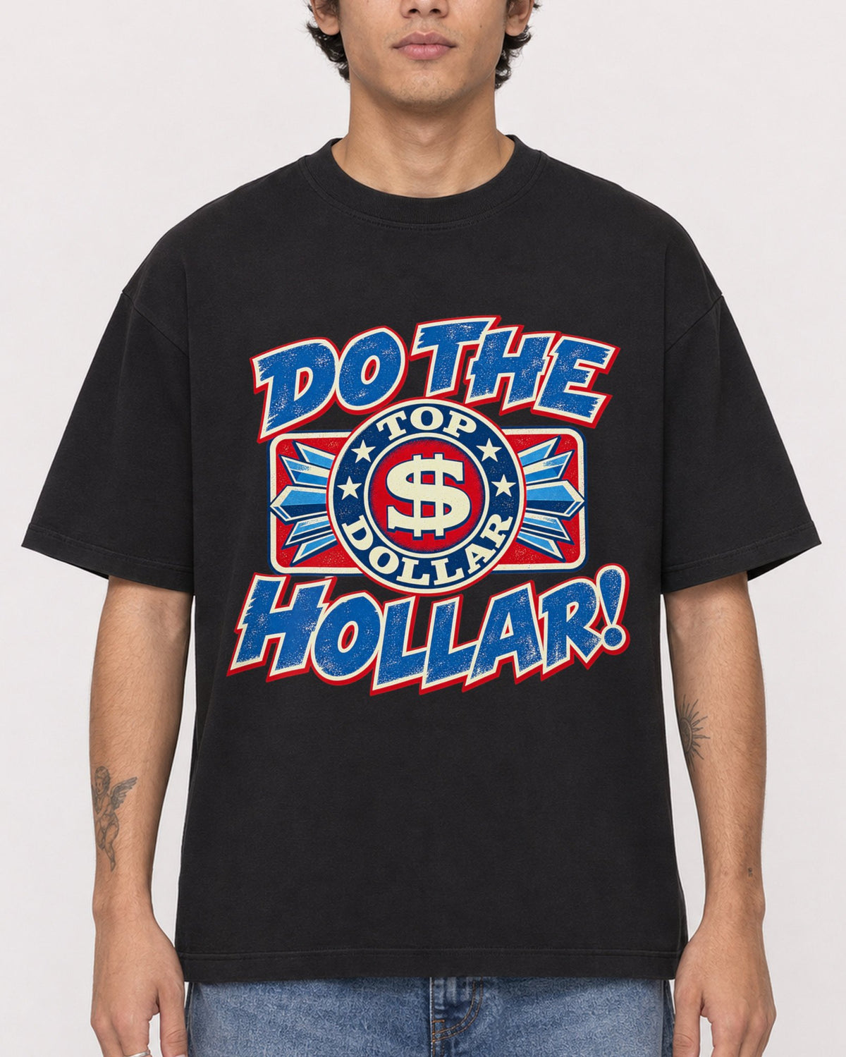 Mockup Boxy Heavyweight Tee Black male close-up 06