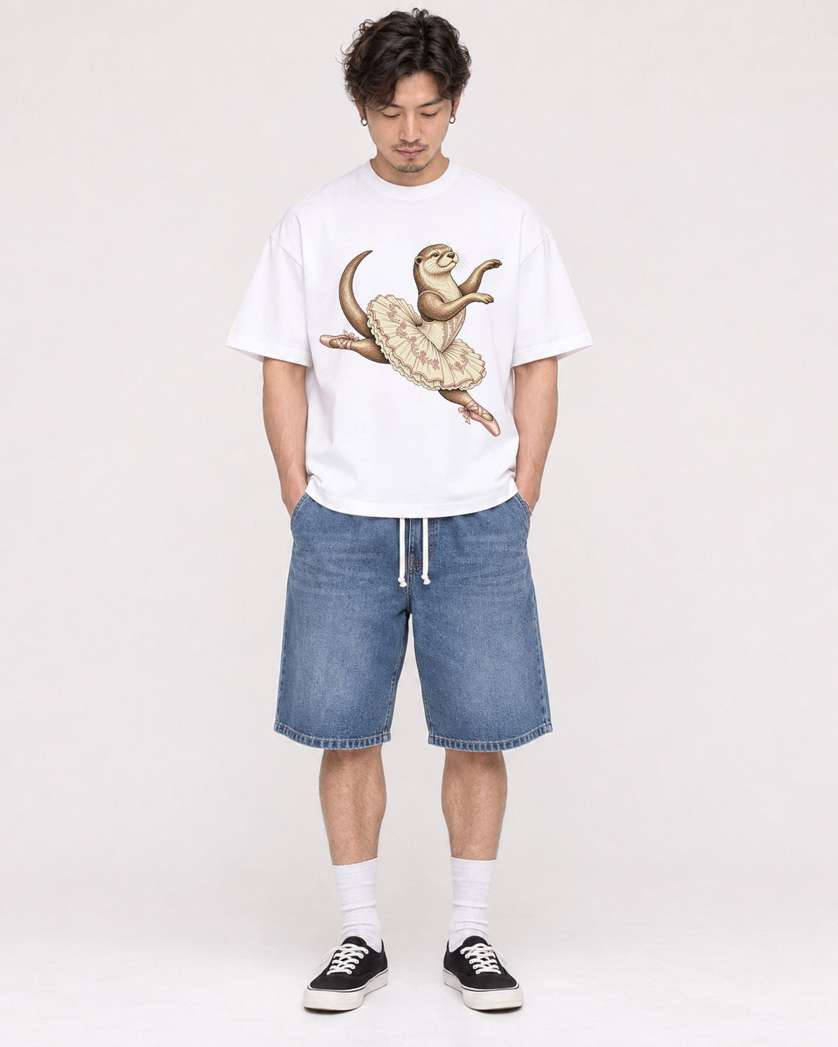 Mockup Boxy Heavyweight Tee White male full-body 03