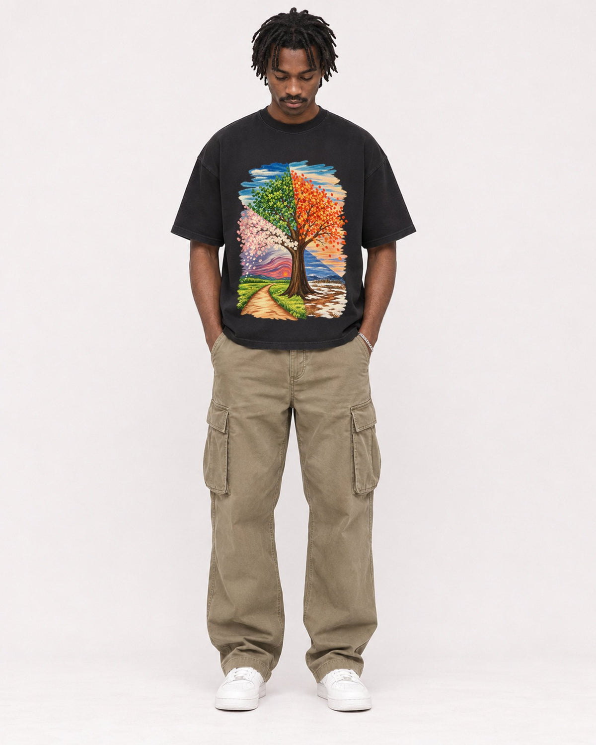 Mockup Boxy Heavyweight Tee Black male full-body 04