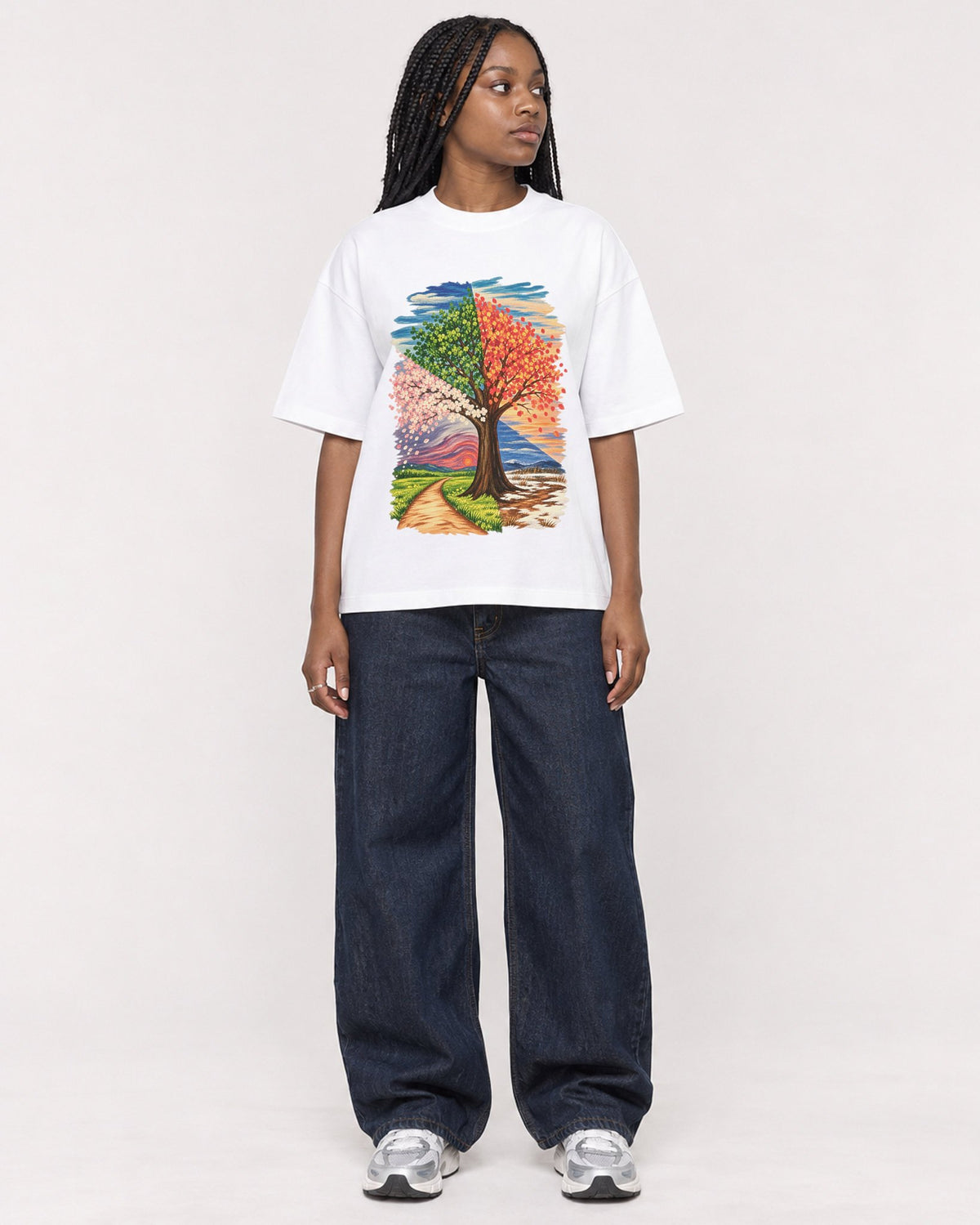 Mockup Boxy Heavyweight Tee White female full-body 04