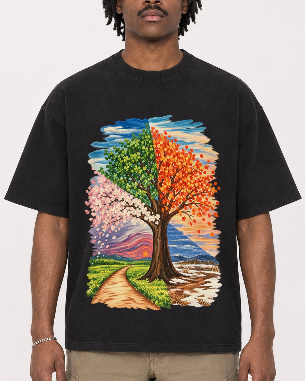 Mockup Boxy Heavyweight Tee Black male close-up 04