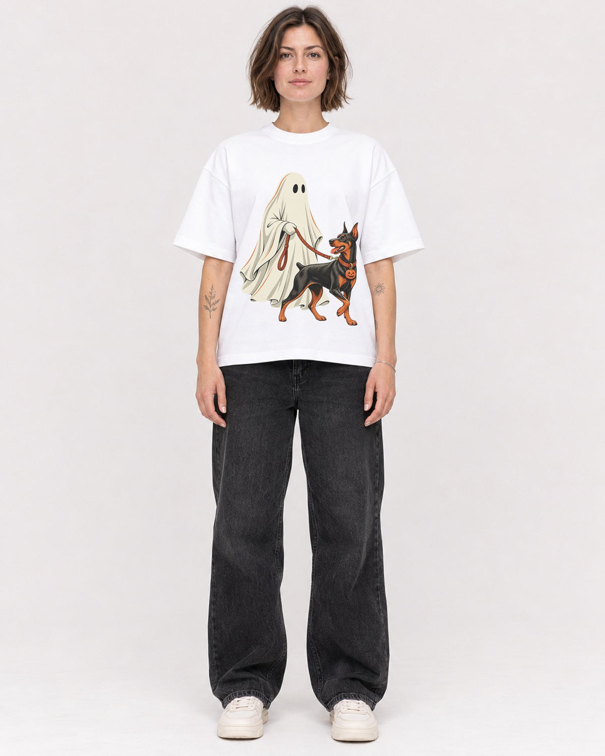 Mockup Boxy Heavyweight Tee White female full-body 18