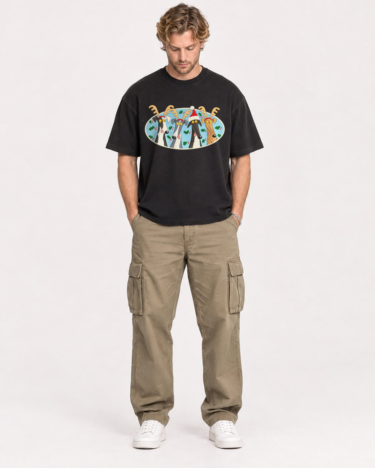 Mockup Boxy Heavyweight Tee Black male full-body 28