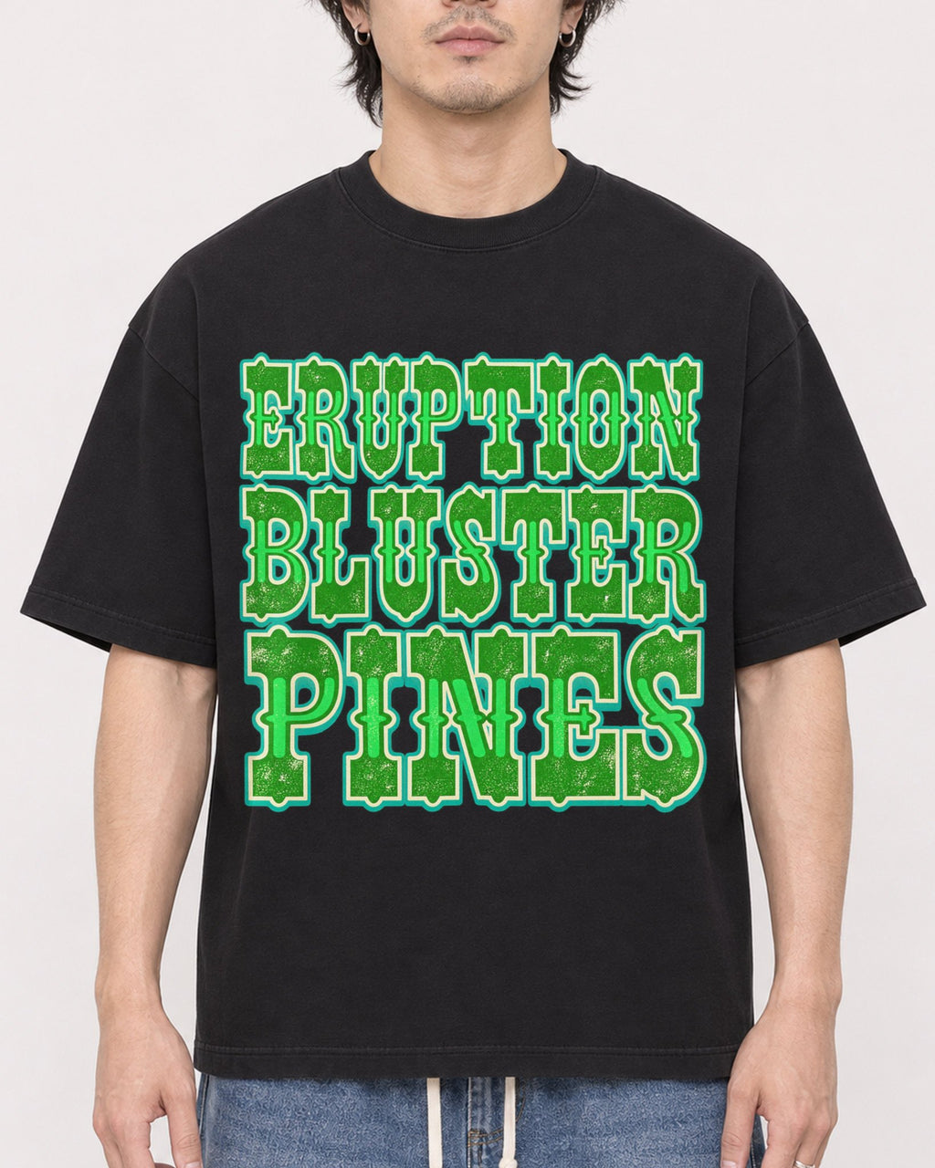 Mockup Boxy Heavyweight Tee Black male close-up 03