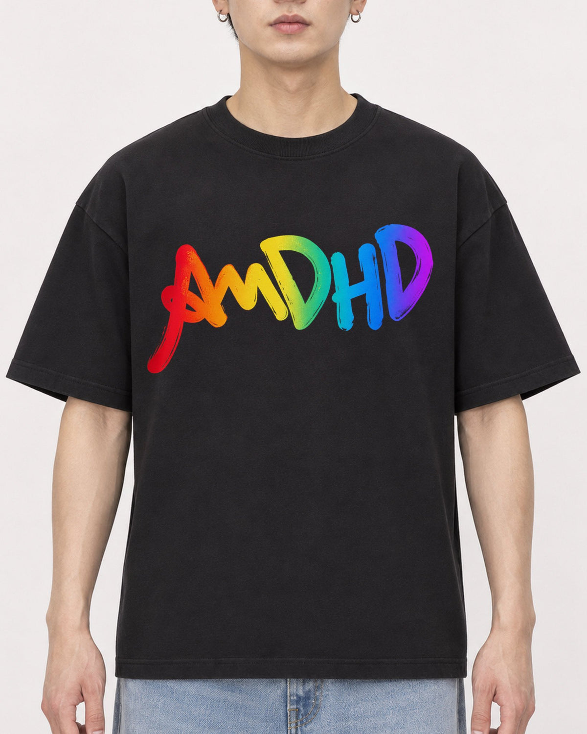 Mockup Boxy Heavyweight Tee Black male close-up 01