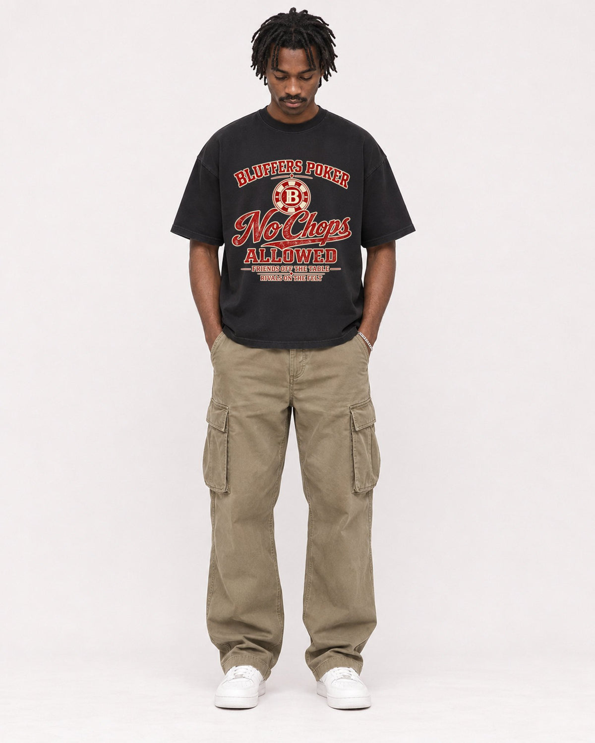 Mockup Boxy Heavyweight Tee Black male full-body 04