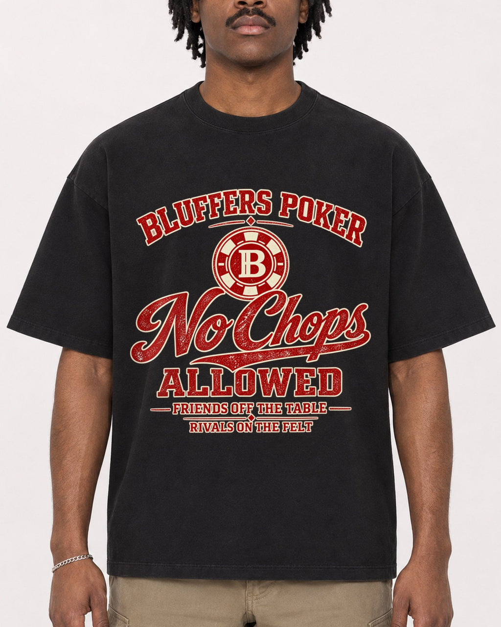 Mockup Boxy Heavyweight Tee Black male close-up 04