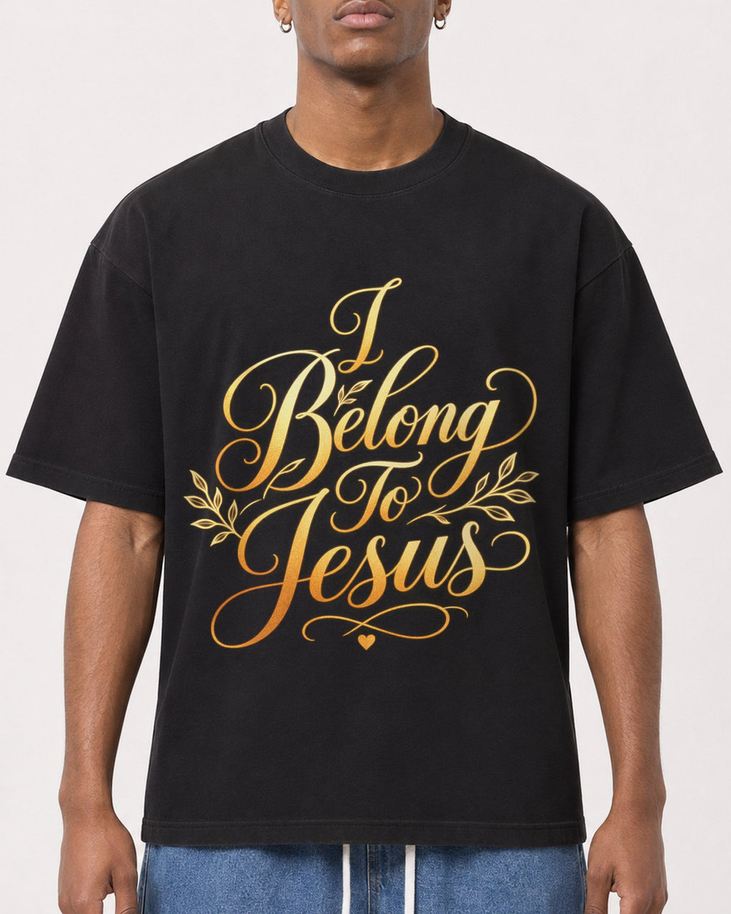 Mockup Boxy Heavyweight Tee Black male close-up 15
