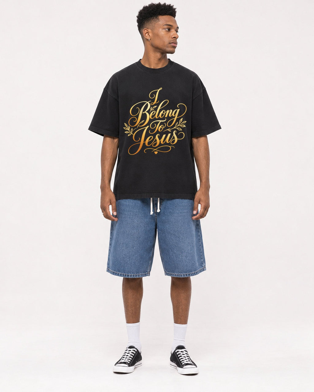 Mockup Boxy Heavyweight Tee Black male full-body 15