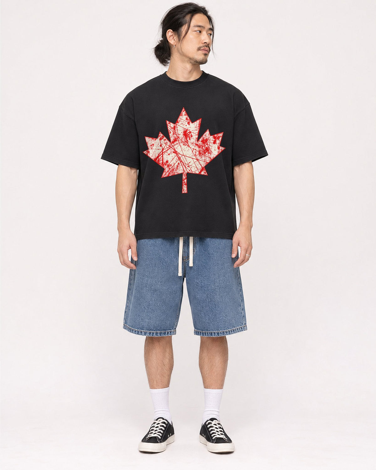 Mockup Boxy Heavyweight Tee Black male full-body 43